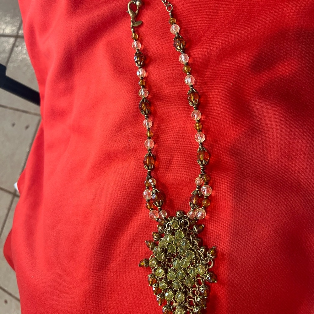 Chico's Gold and Green Beaded Necklace